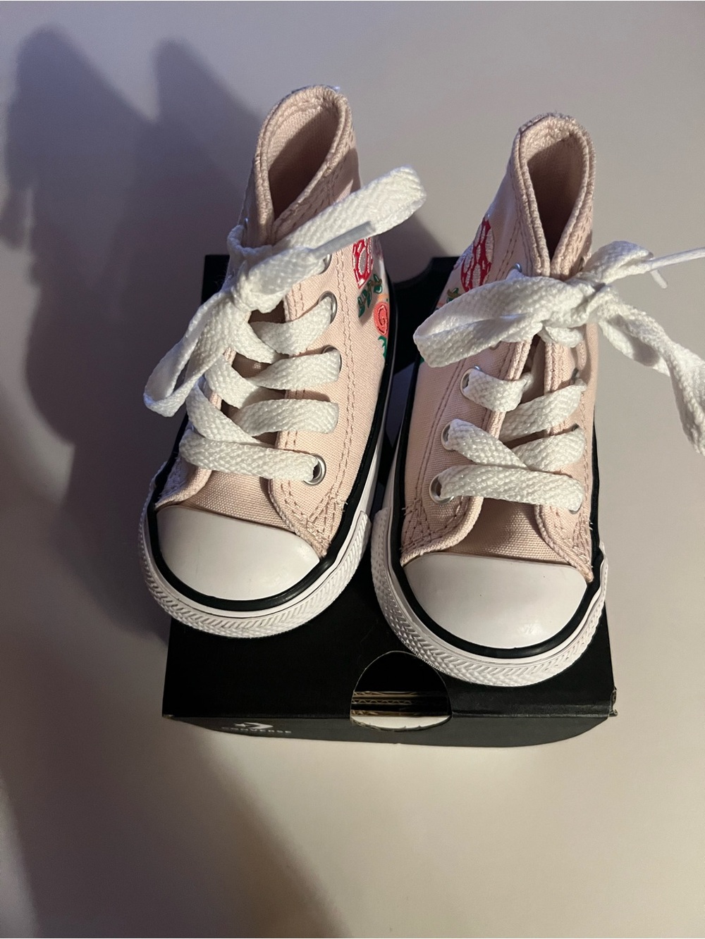 Converse Pink High-Top Toddlers Size 3 Sneakers with Floral Stitching